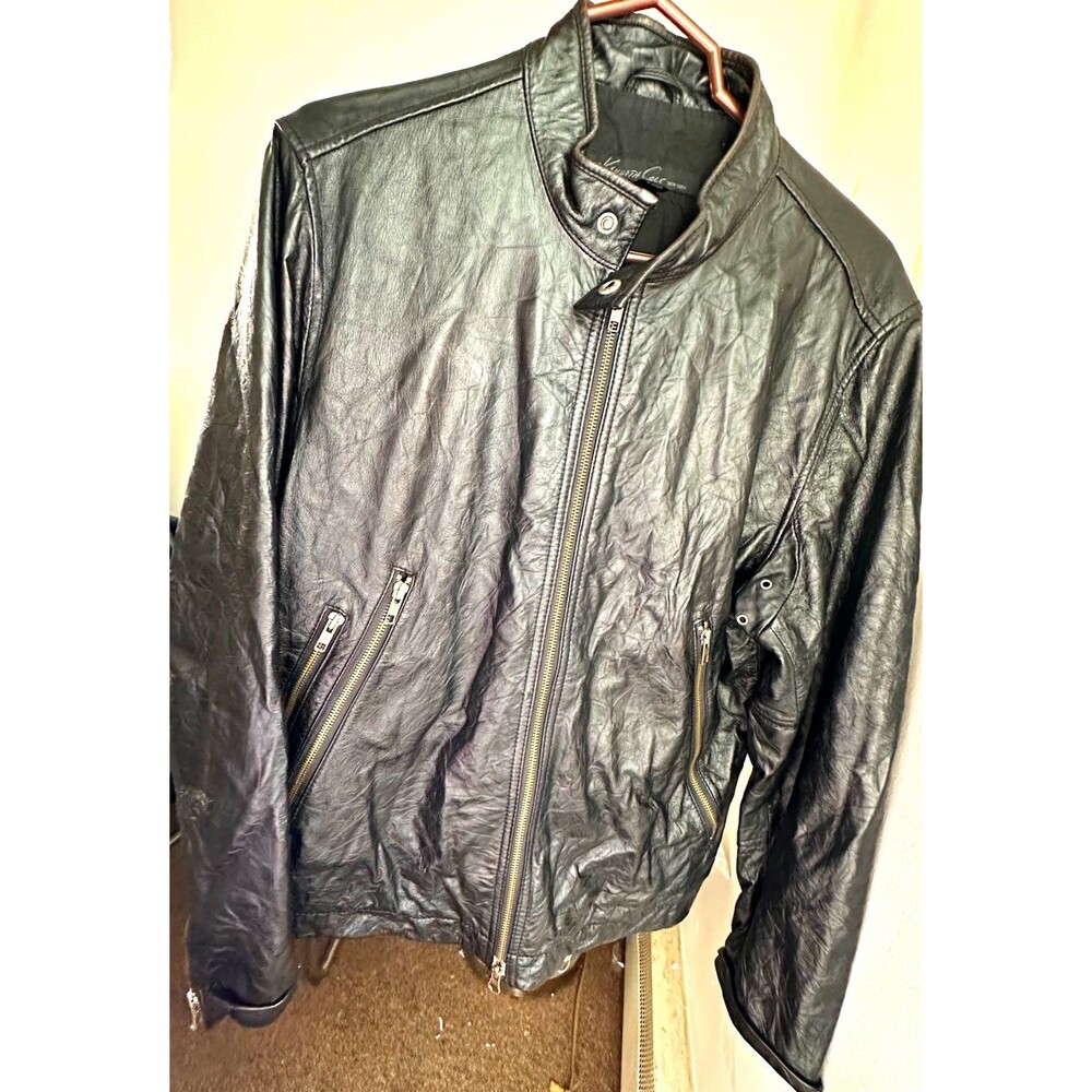Kenneth Cole New York Men’s Black Biker Jacket, Full Zip, Zipped Pockets, L 42